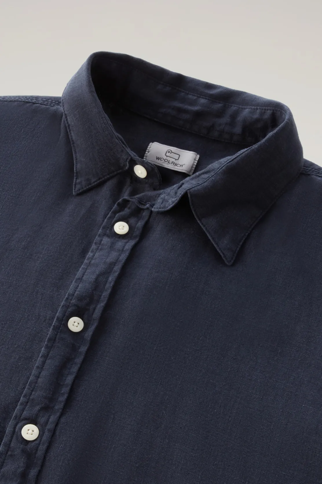 Camicie>Woolrich Camicia In Puro Lino Tinta In Capo Melton Blue