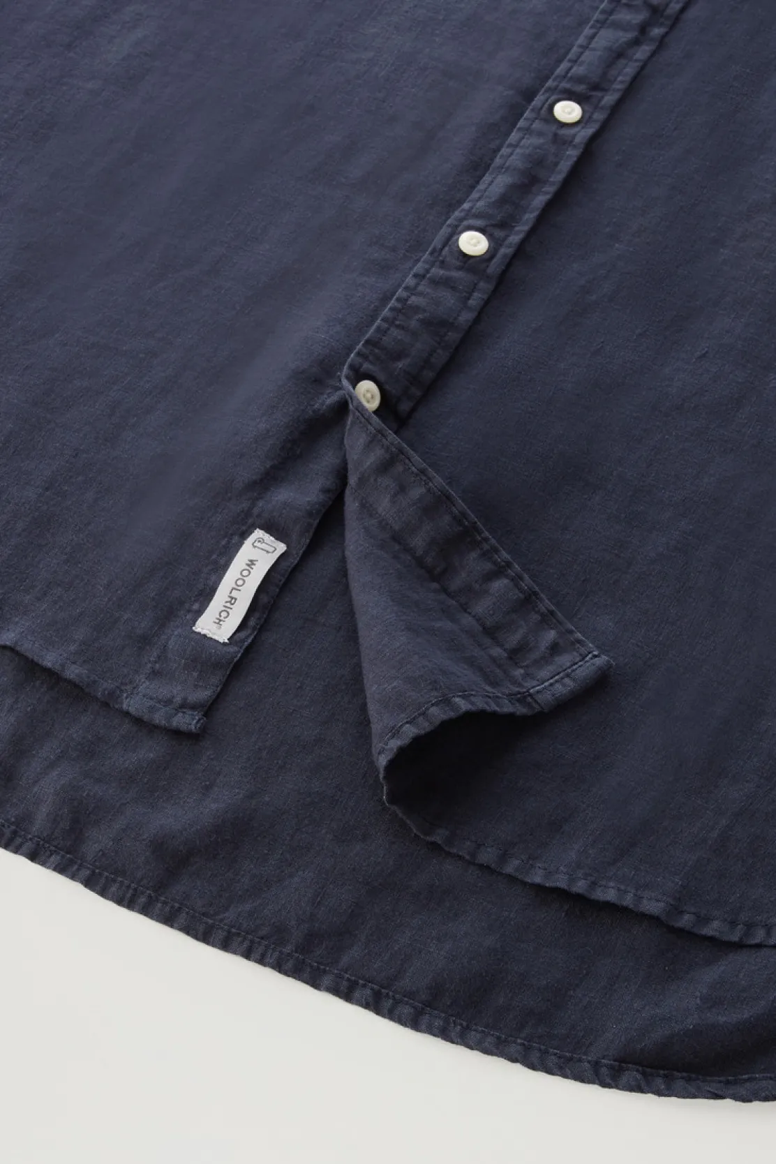 Camicie>Woolrich Camicia In Puro Lino Tinta In Capo Melton Blue