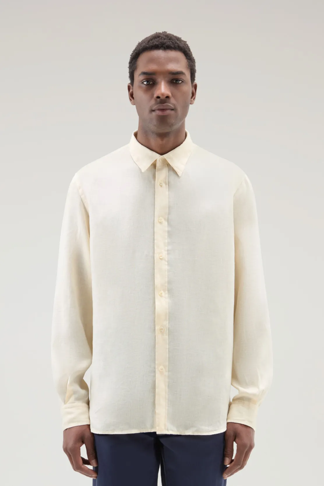 Camicie>Woolrich Camicia In Puro Lino Tinta In Capo Milky Cream