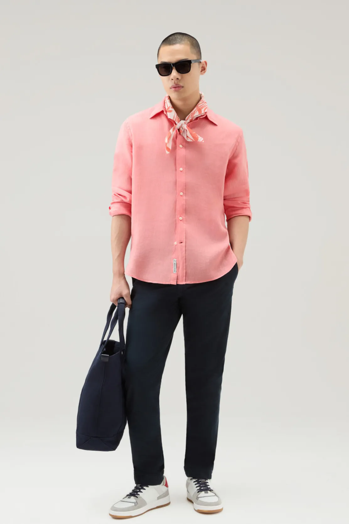 Camicie>Woolrich Camicia In Puro Lino Tinta In Capo Coral Sand