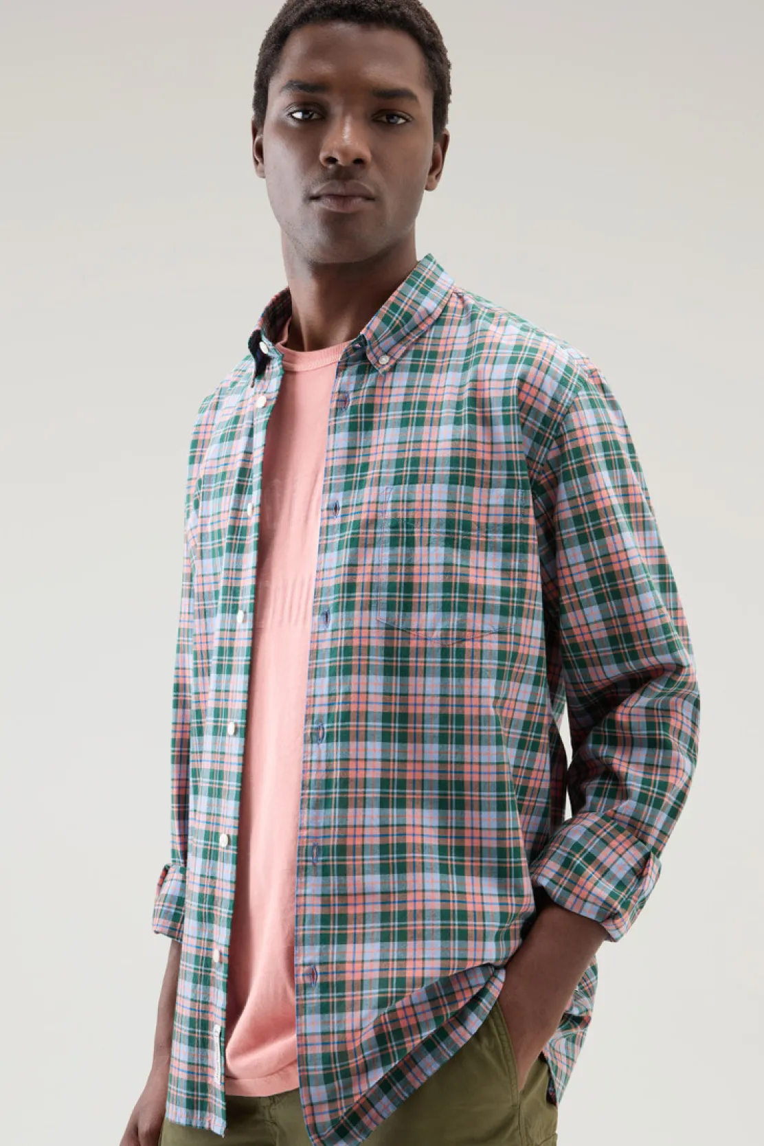 Camicie>Woolrich Camicia Madras In Puro Cotone A Quadri Sage Check