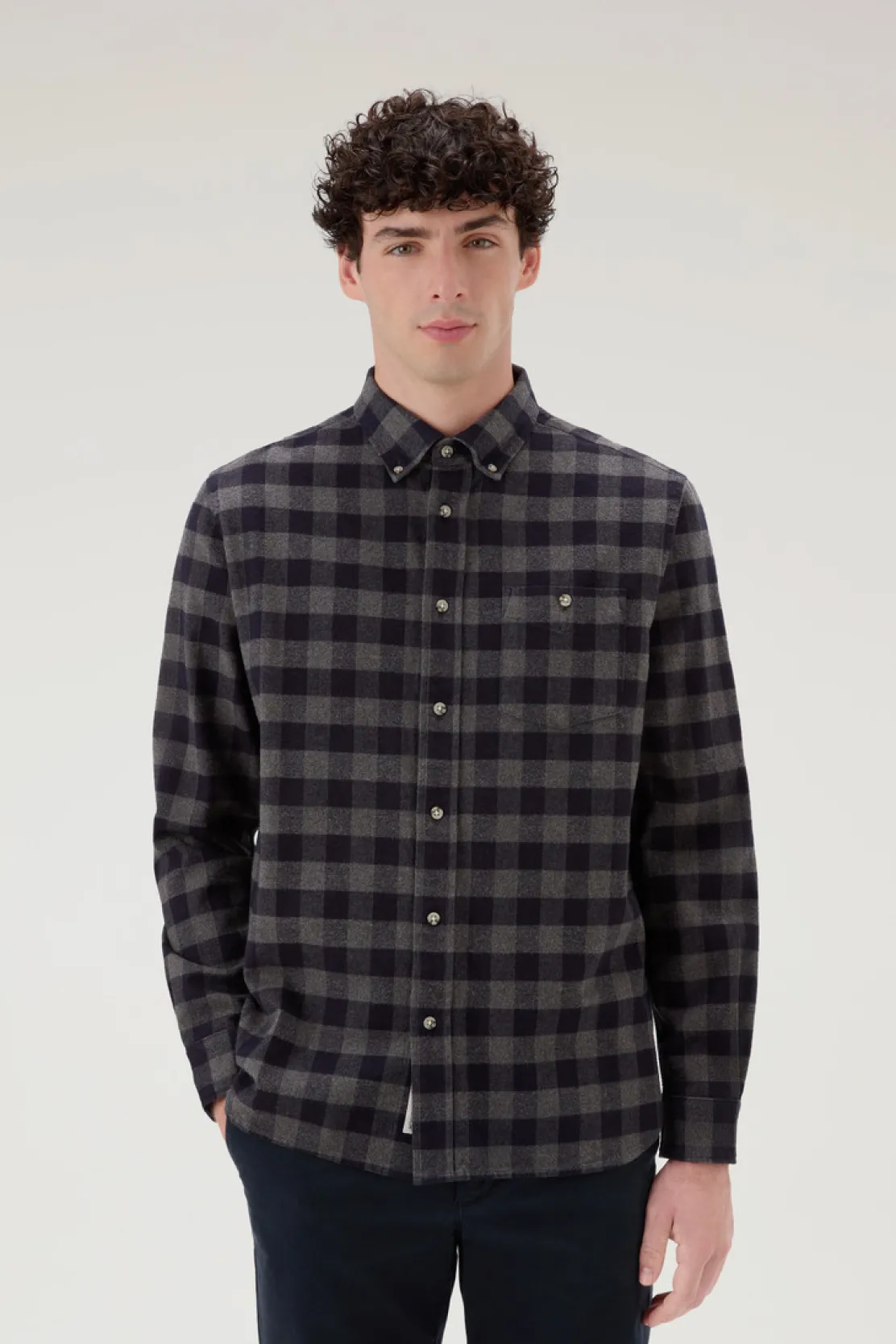 Camicie>Woolrich Camicia Traditional A Quadri In Flanella Blue Buffalo