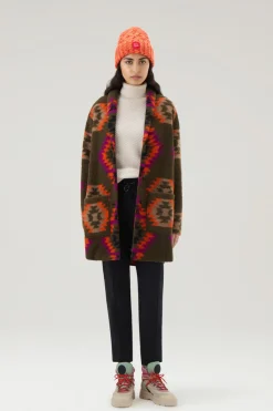 Cappotti>Woolrich Cappotto Gentry In Misto Lana Green Geometric