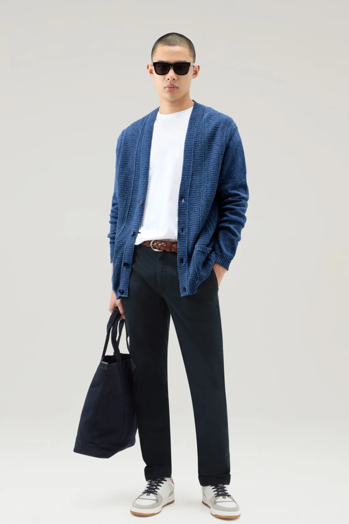 Maglieria>Woolrich Cardigan In Misto Cotone E Lino Indigo