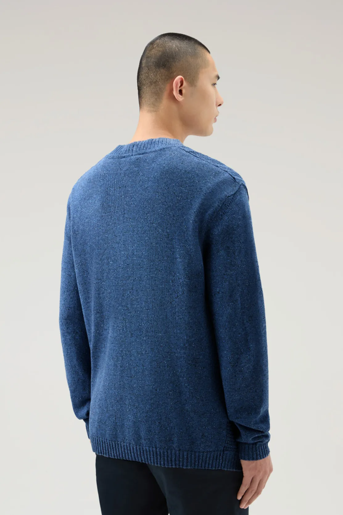Maglieria>Woolrich Cardigan In Misto Cotone E Lino Indigo