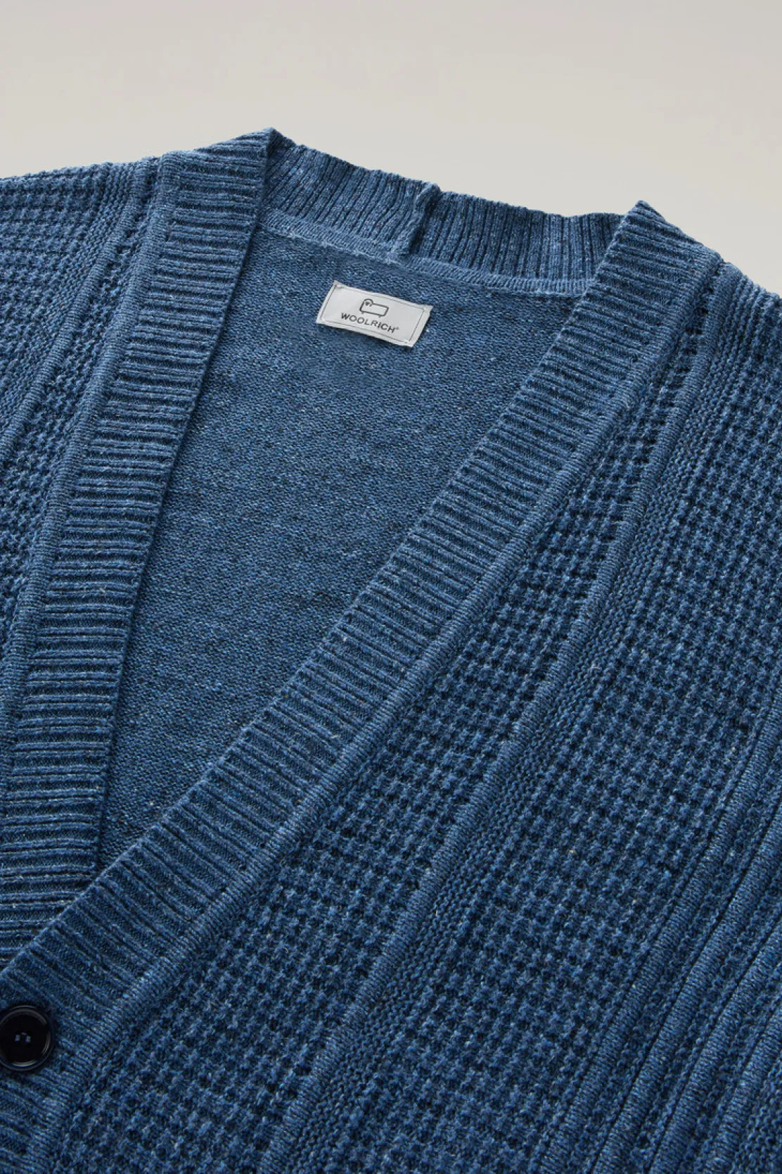 Maglieria>Woolrich Cardigan In Misto Cotone E Lino Indigo