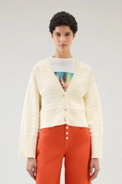 Maglieria>Woolrich Cardigan In Puro Cotone Con Bottoni Plaster White