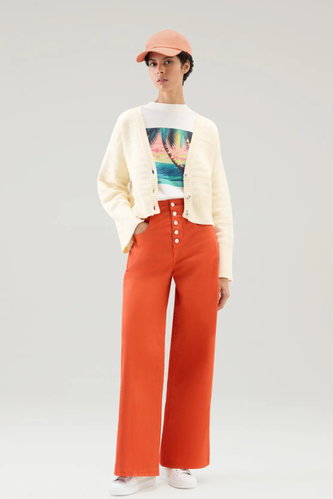 Maglieria>Woolrich Cardigan In Puro Cotone Con Bottoni Plaster White