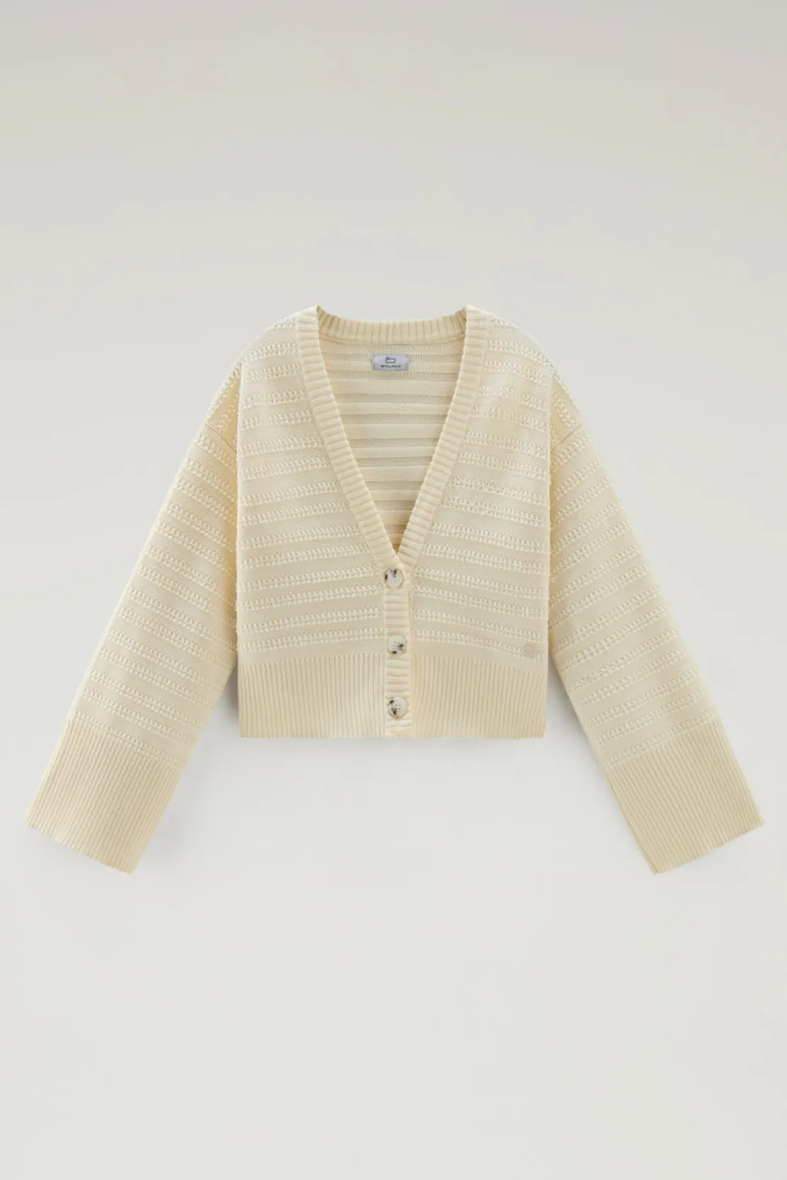 Maglieria>Woolrich Cardigan In Puro Cotone Con Bottoni Plaster White