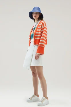 Maglieria>Woolrich Cardigan In Puro Cotone Con Bottoni Light Oak Koi Stripe