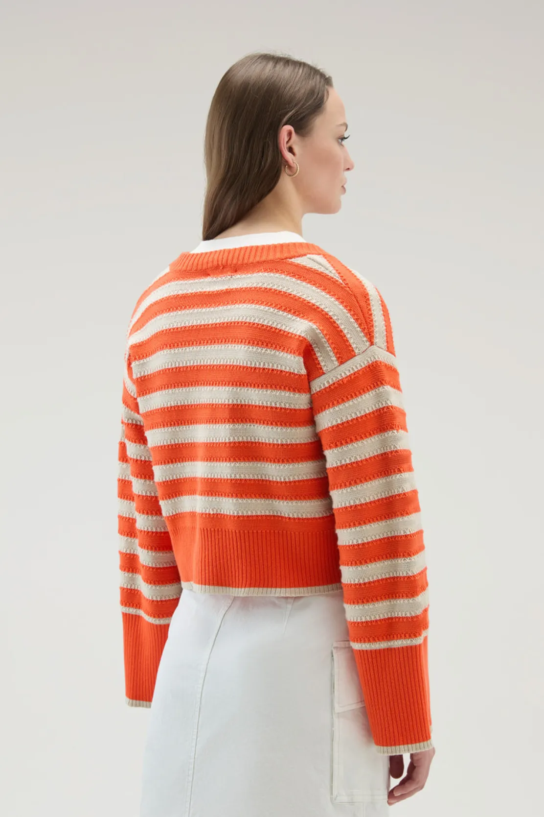 Maglieria>Woolrich Cardigan In Puro Cotone Con Bottoni Light Oak Koi Stripe