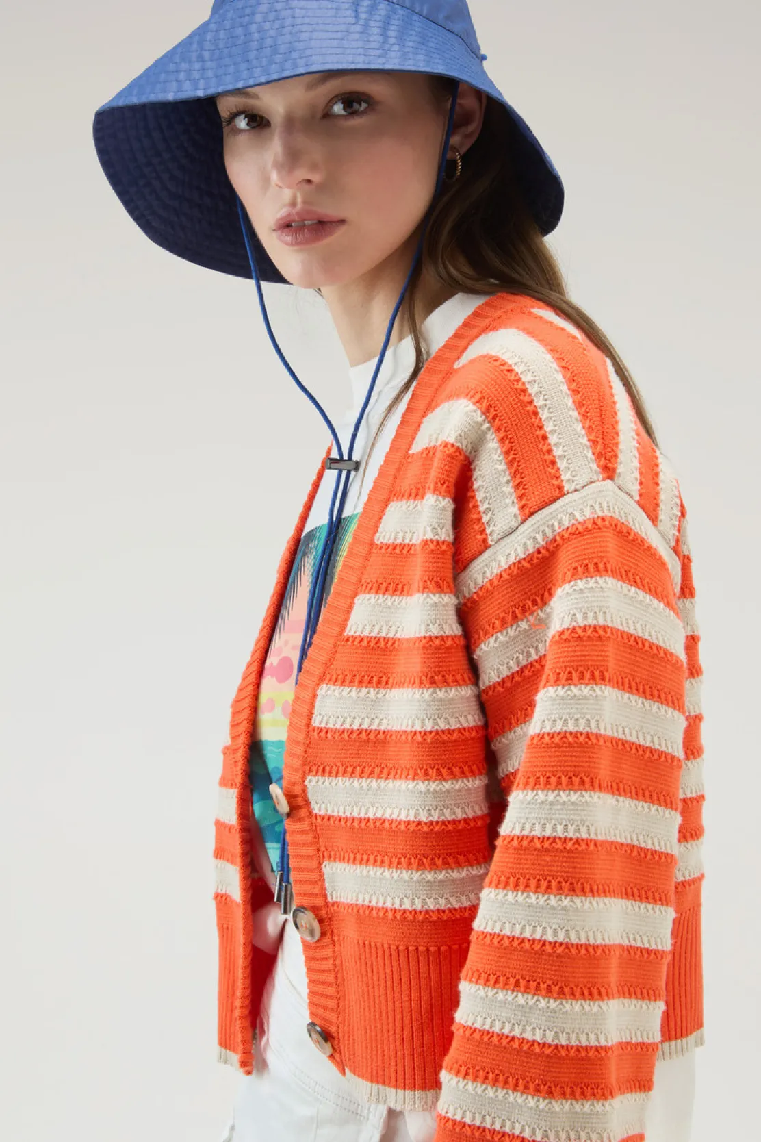 Maglieria>Woolrich Cardigan In Puro Cotone Con Bottoni Light Oak Koi Stripe