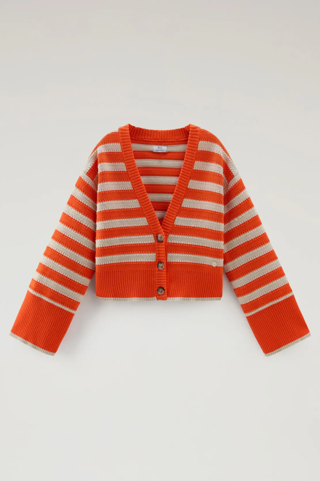 Maglieria>Woolrich Cardigan In Puro Cotone Con Bottoni Light Oak Koi Stripe