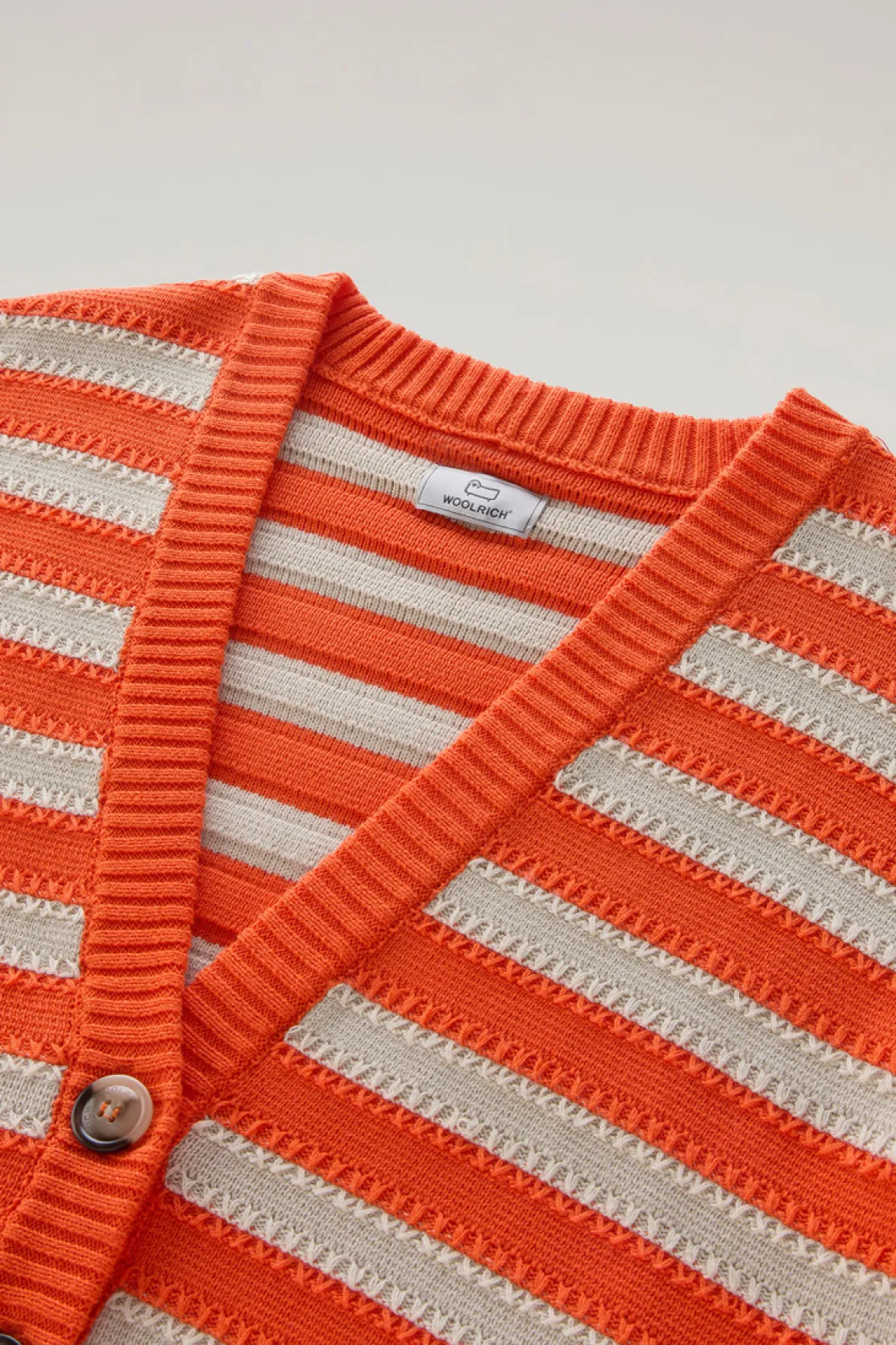 Maglieria>Woolrich Cardigan In Puro Cotone Con Bottoni Light Oak Koi Stripe