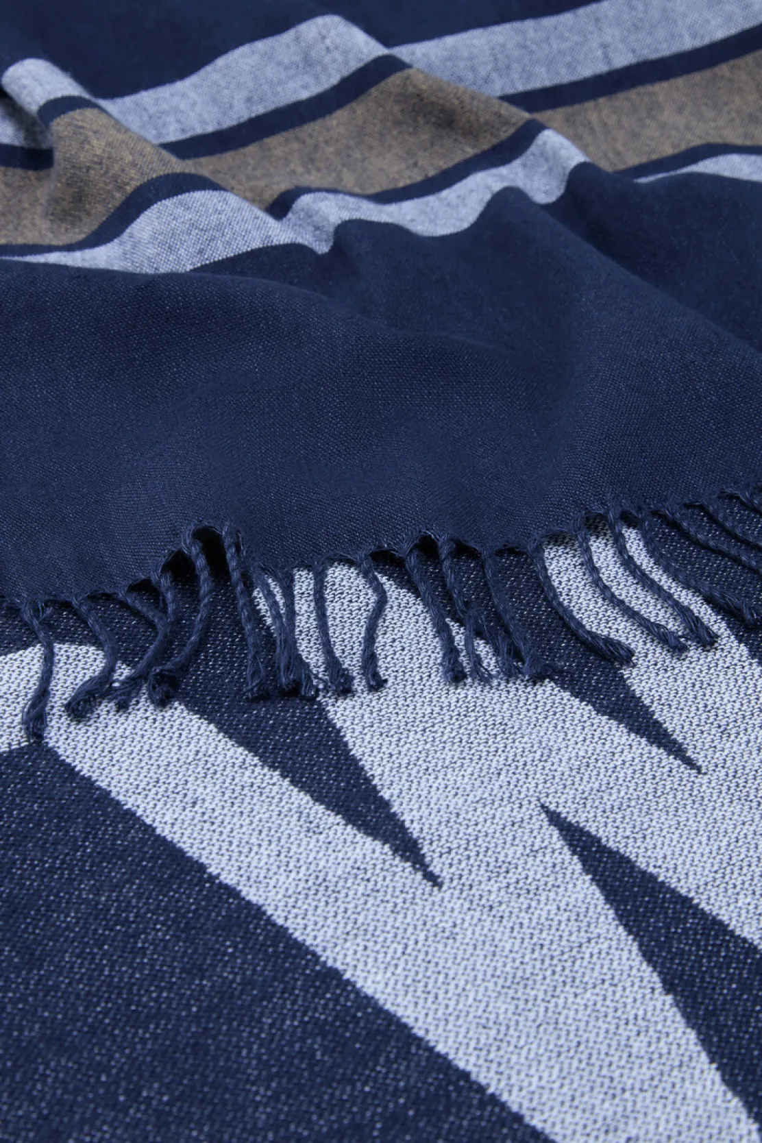 Coperte|Coperte>Woolrich Coperta In Misto Lino E Cotone Con Logo Jacquard Melton Blue