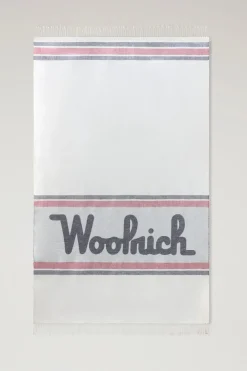 Coperte|Coperte>Woolrich Coperta In Misto Lino E Cotone Con Logo Jacquard Stone