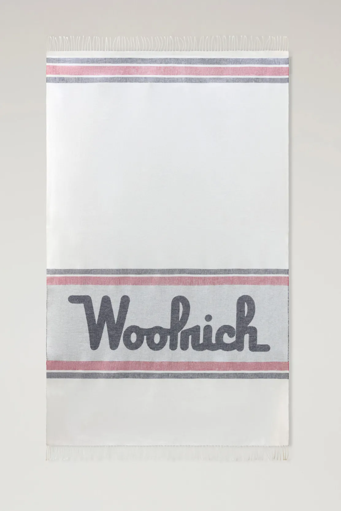 Coperte|Coperte>Woolrich Coperta In Misto Lino E Cotone Con Logo Jacquard Stone