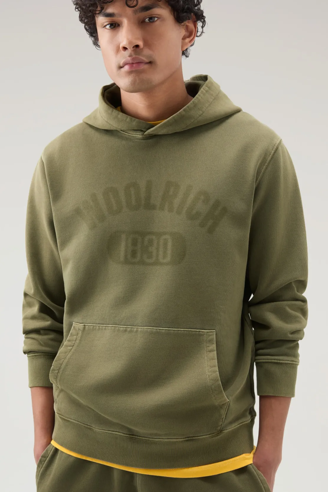 Felpe>Woolrich Felpa 1830 Tinta In Capo In Puro Cotone Con Cappucccio Lake Olive