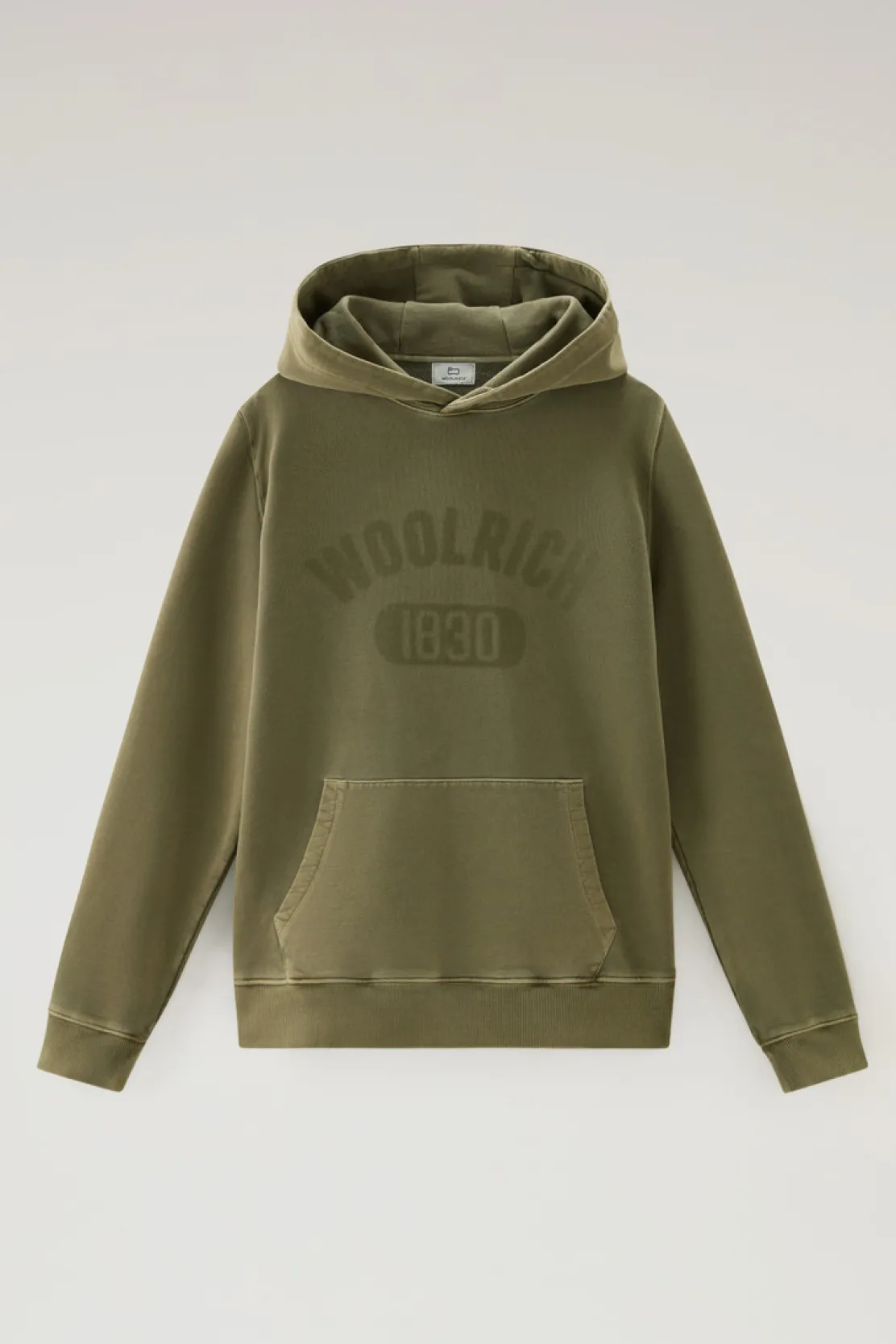 Felpe>Woolrich Felpa 1830 Tinta In Capo In Puro Cotone Con Cappucccio Lake Olive