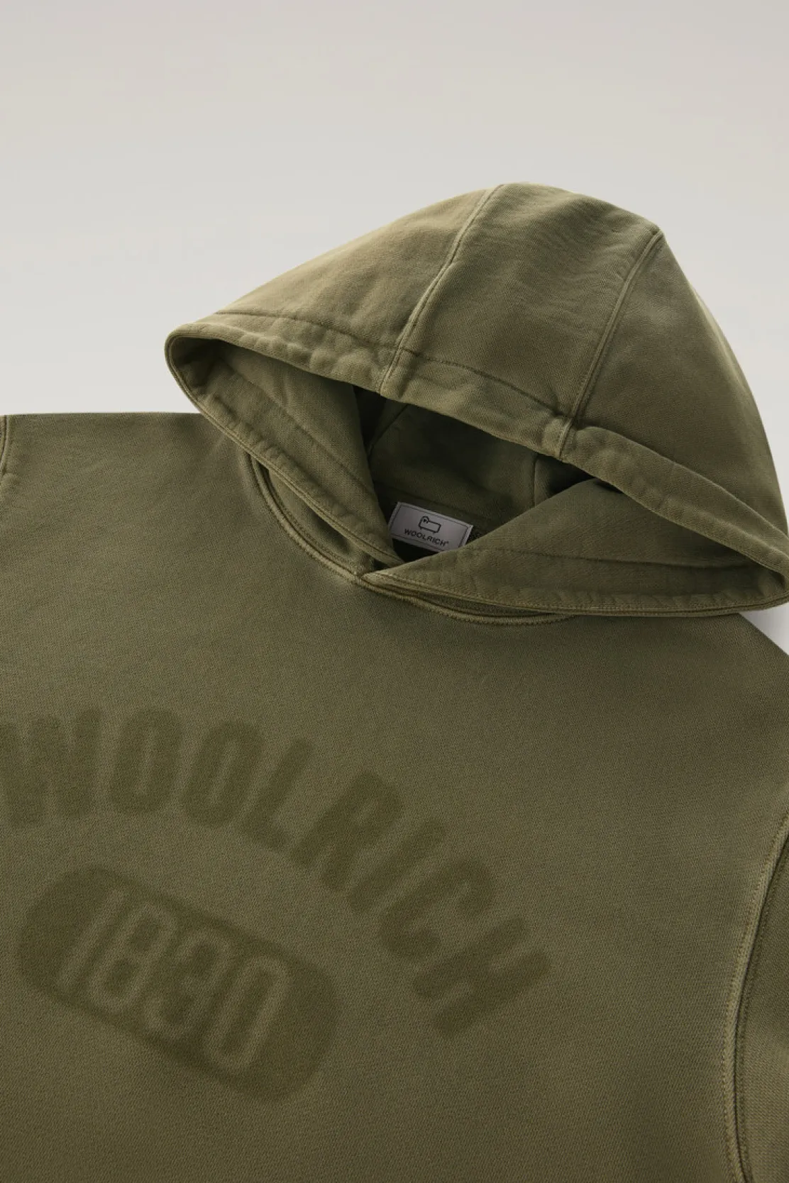 Felpe>Woolrich Felpa 1830 Tinta In Capo In Puro Cotone Con Cappucccio Lake Olive
