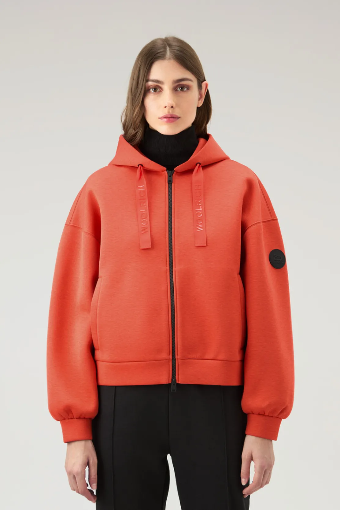 Felpe>Woolrich Felpa Con Cappuccio E Zip In Misto Cotone Bright Brick