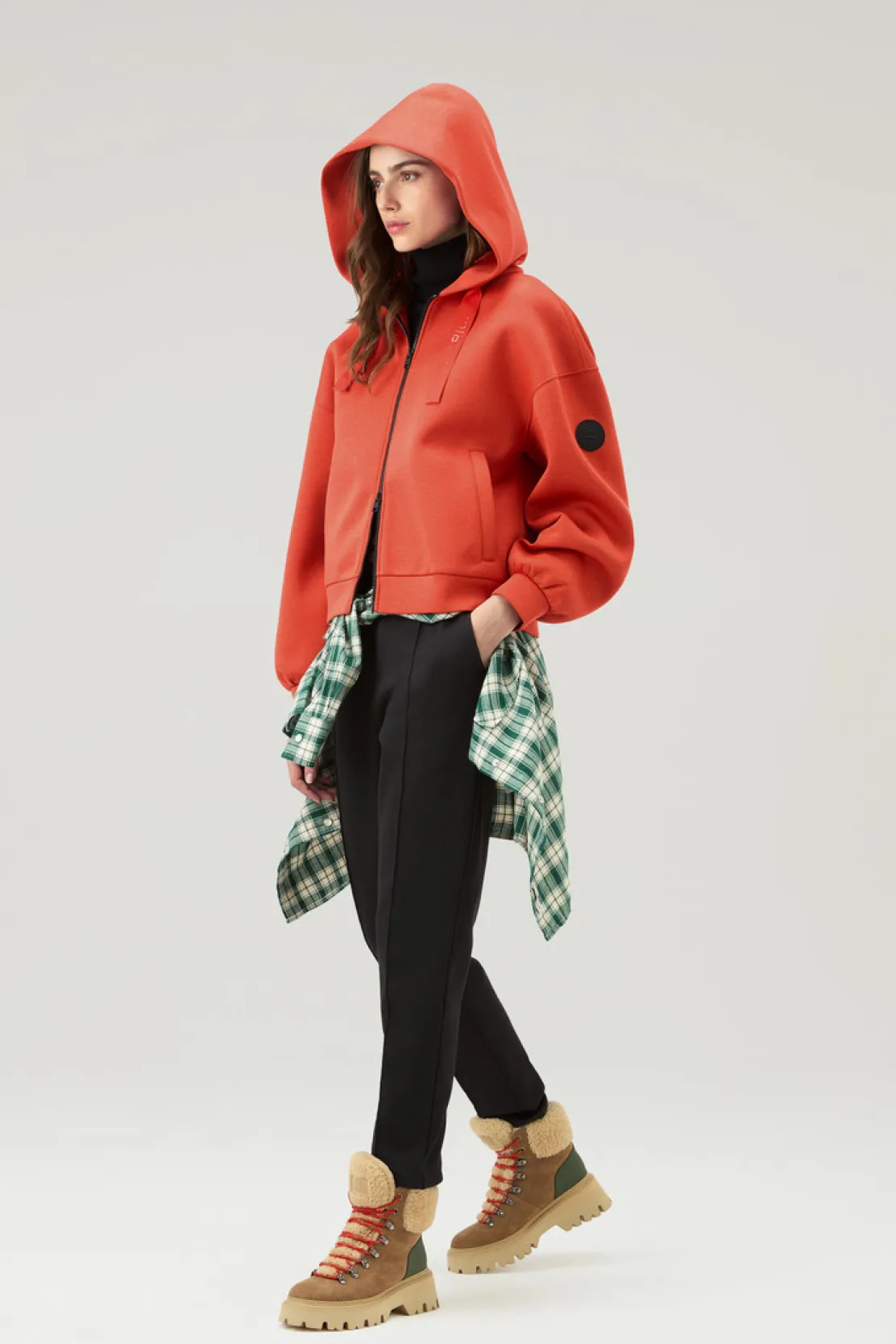 Felpe>Woolrich Felpa Con Cappuccio E Zip In Misto Cotone Bright Brick