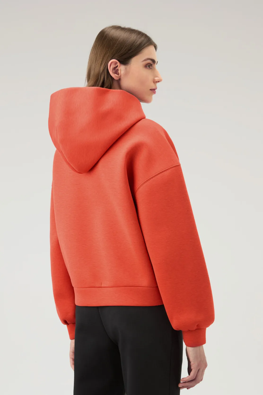 Felpe>Woolrich Felpa Con Cappuccio E Zip In Misto Cotone Bright Brick