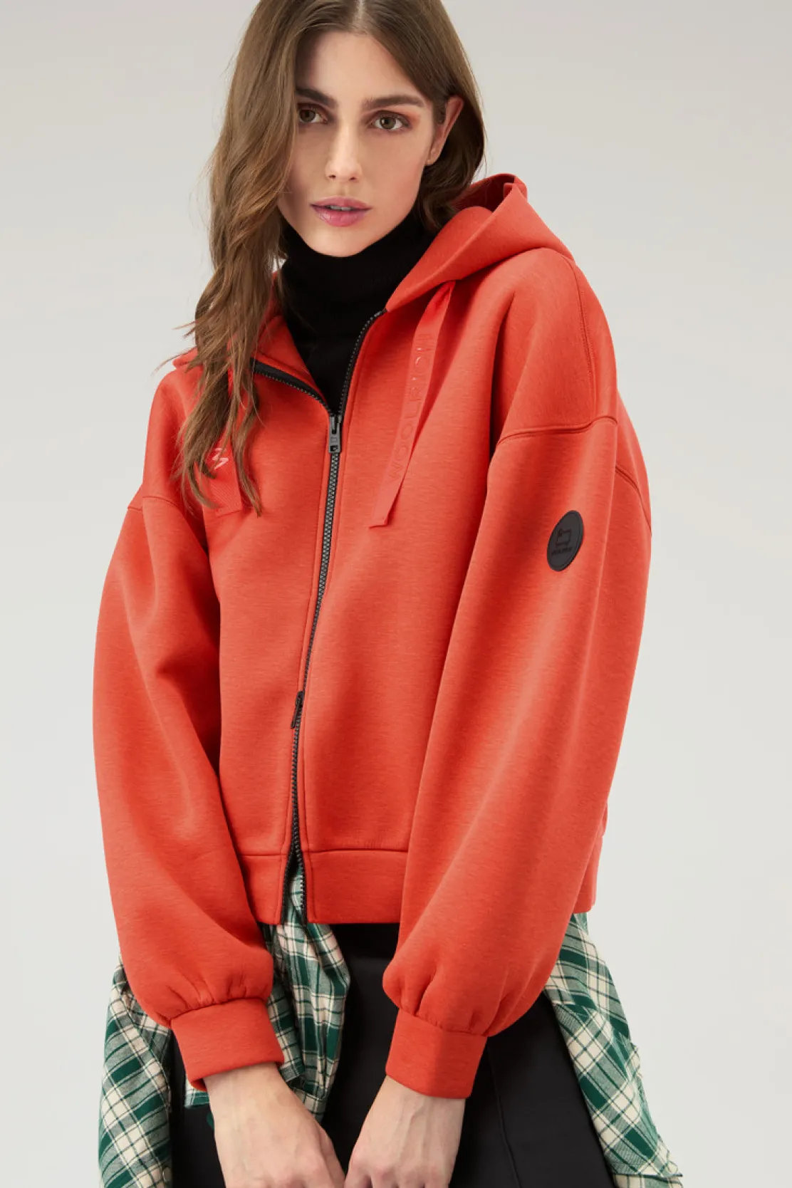 Felpe>Woolrich Felpa Con Cappuccio E Zip In Misto Cotone Bright Brick