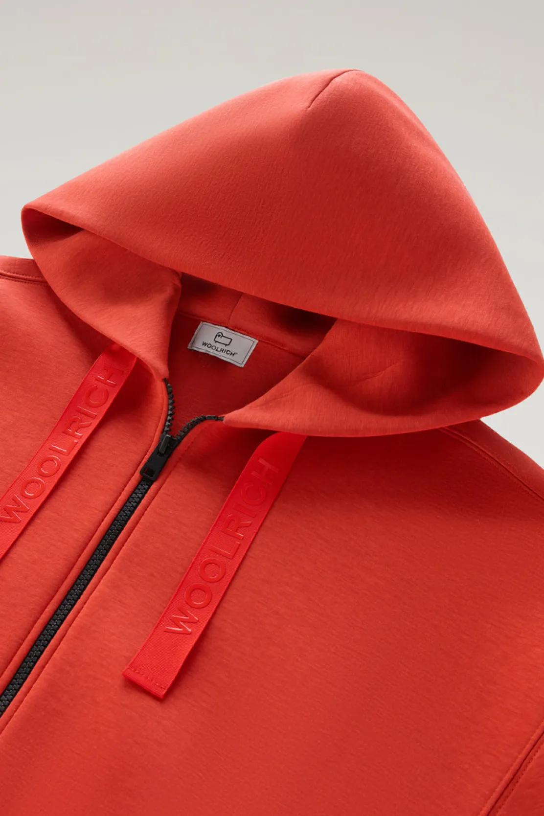 Felpe>Woolrich Felpa Con Cappuccio E Zip In Misto Cotone Bright Brick