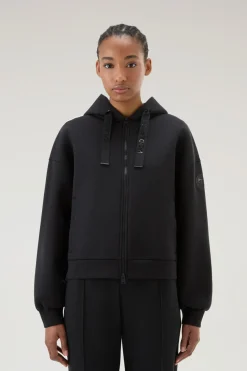 Felpe>Woolrich Felpa Con Cappuccio E Zip In Misto Cotone Black