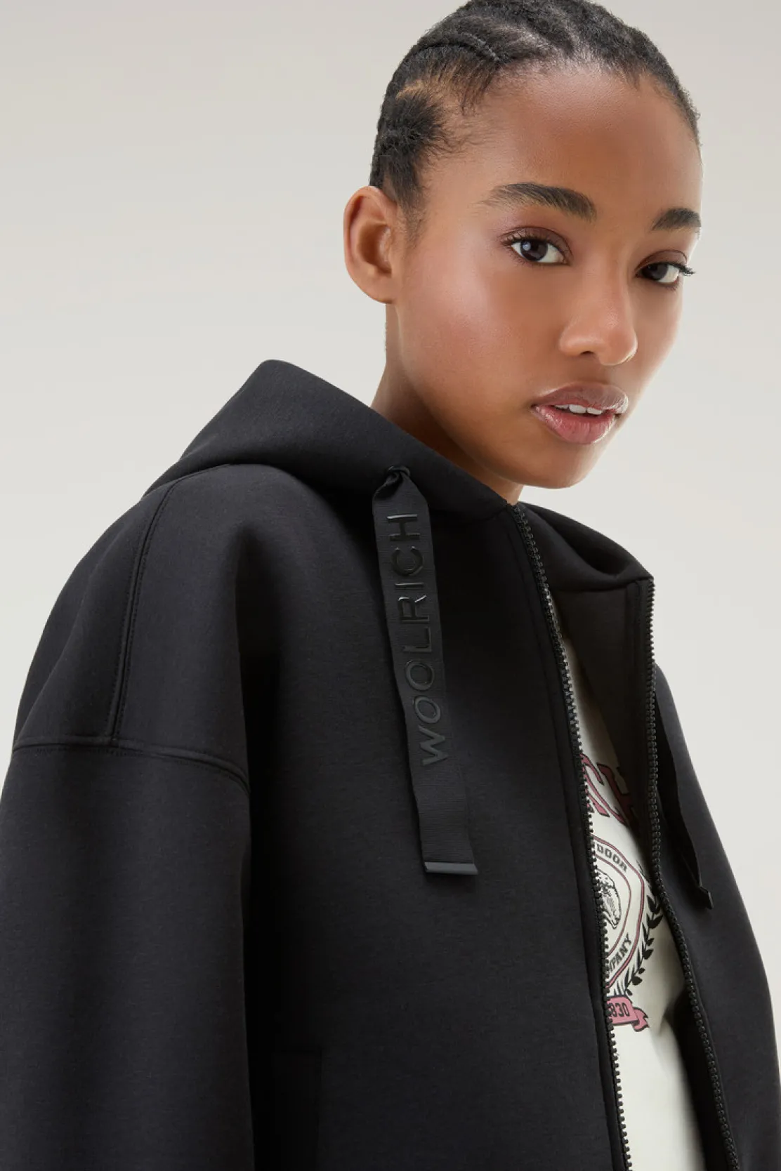 Felpe>Woolrich Felpa Con Cappuccio E Zip In Misto Cotone Black