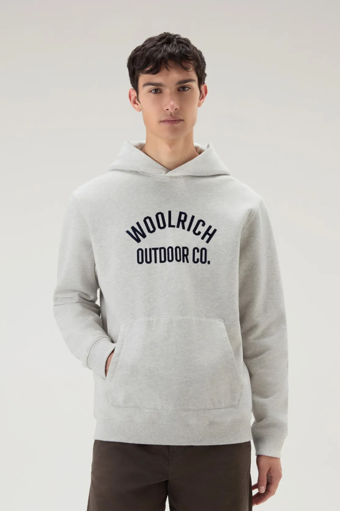 Felpe>Woolrich Felpa Con Cappuccio In Puro Cotone Light Grey Melange