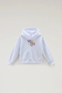 Abbigliamento>Woolrich Felpa Da Bambina In Puro Cotone Con Cappuccio Bright White