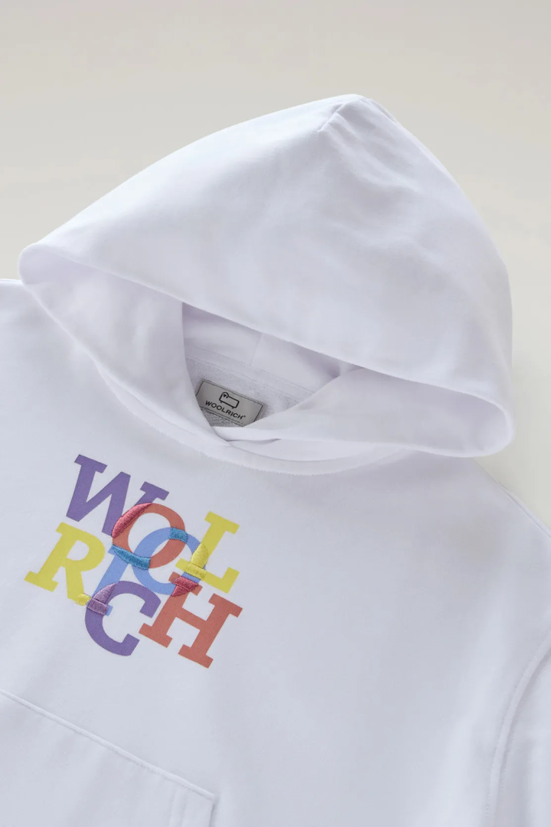 Abbigliamento>Woolrich Felpa Da Bambina In Puro Cotone Con Cappuccio Bright White