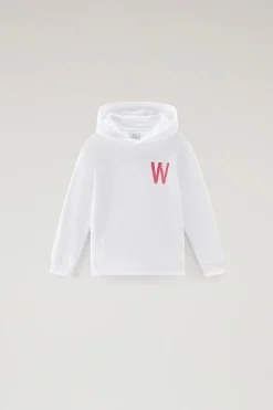 Abbigliamento>Woolrich Felpa Da Bambino In Puro Cotone Con Cappuccio Bright White