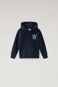 Abbigliamento>Woolrich Felpa Da Bambino In Puro Cotone Con Cappuccio Melton Blue