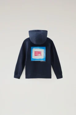 Abbigliamento>Woolrich Felpa Da Bambino In Puro Cotone Con Cappuccio Melton Blue