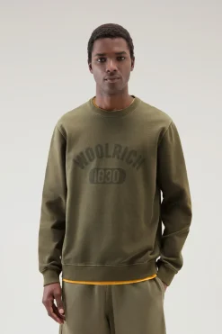 Felpe>Woolrich Felpa Girocollo 1830 Tinta In Capo In Puro Cotone Lake Olive