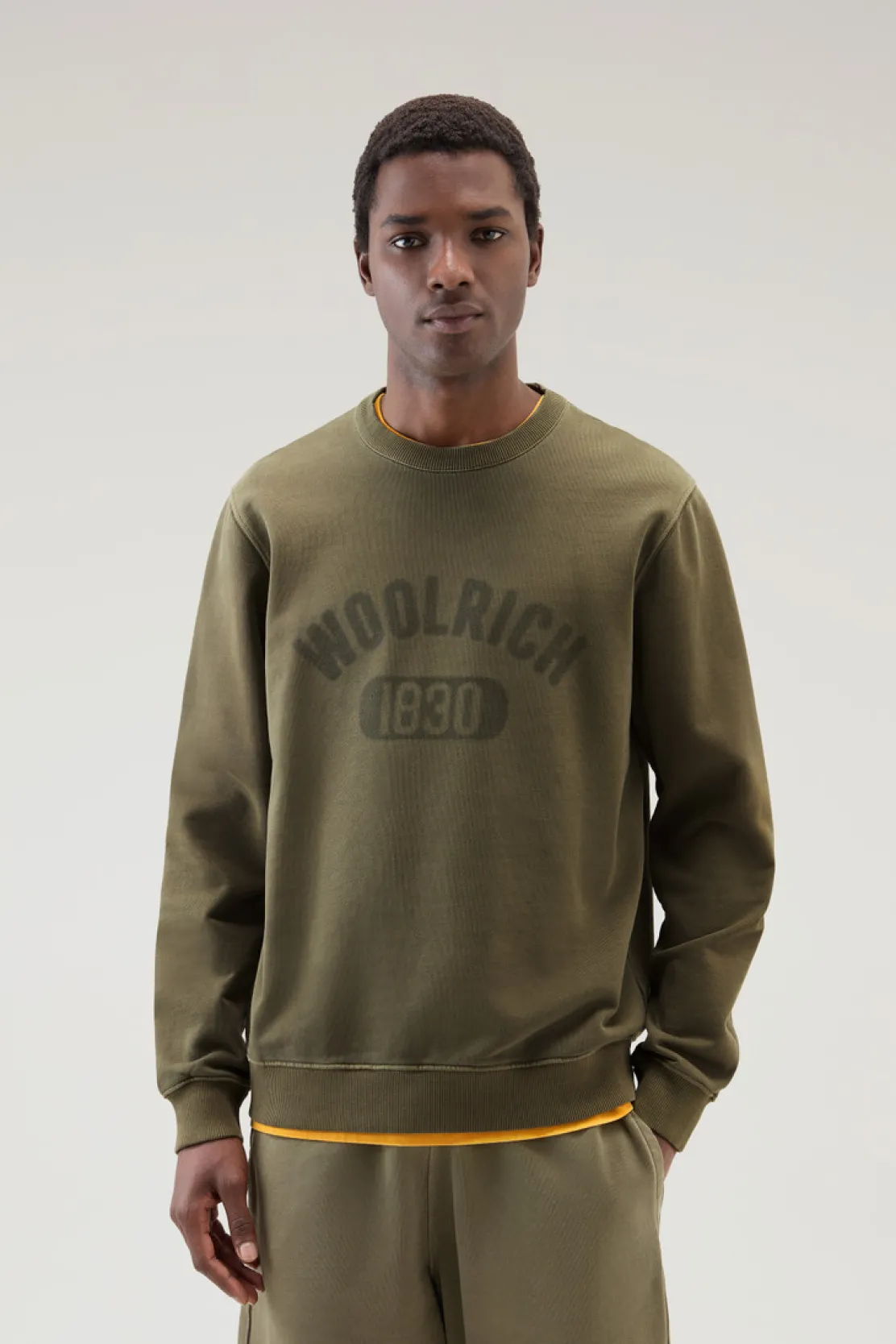 Felpe>Woolrich Felpa Girocollo 1830 Tinta In Capo In Puro Cotone Lake Olive