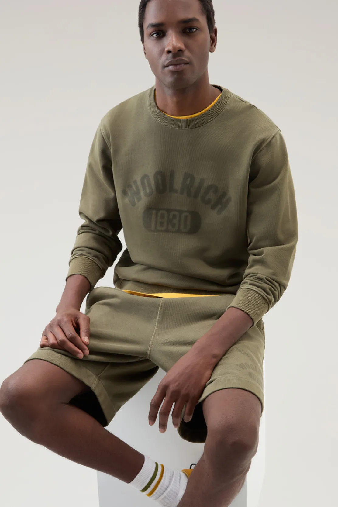 Felpe>Woolrich Felpa Girocollo 1830 Tinta In Capo In Puro Cotone Lake Olive