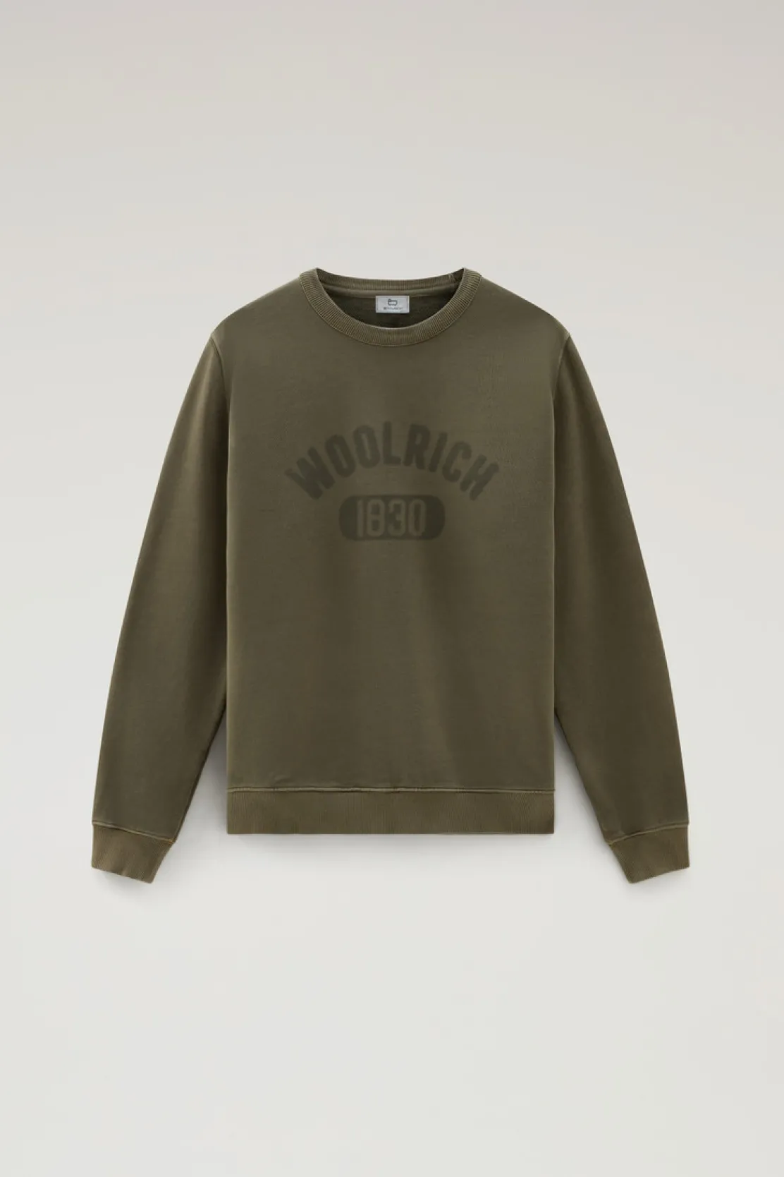Felpe>Woolrich Felpa Girocollo 1830 Tinta In Capo In Puro Cotone Lake Olive