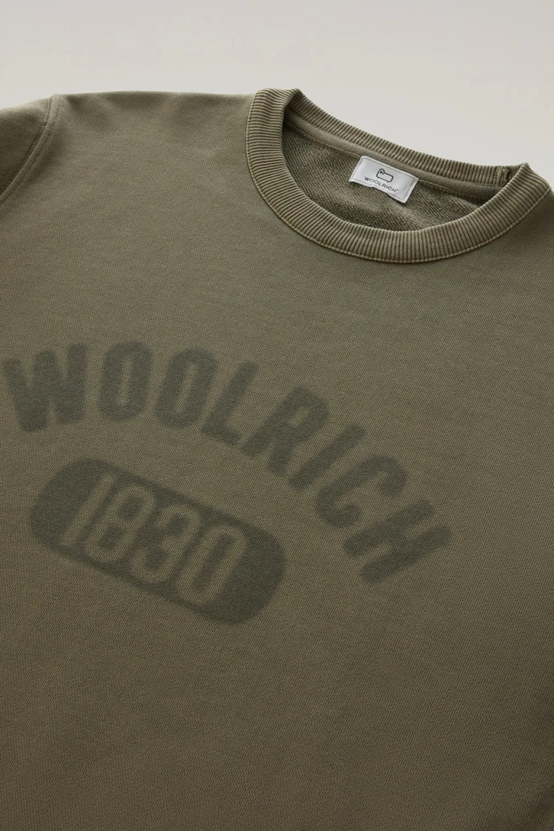 Felpe>Woolrich Felpa Girocollo 1830 Tinta In Capo In Puro Cotone Lake Olive