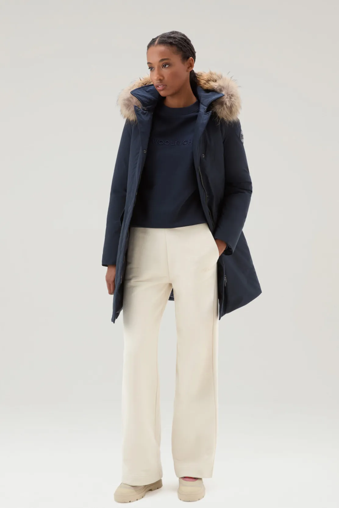 Felpe>Woolrich Felpa Girocollo Con Logo Ricamato Melton Blue