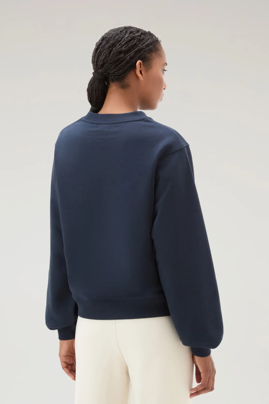 Felpe>Woolrich Felpa Girocollo Con Logo Ricamato Melton Blue
