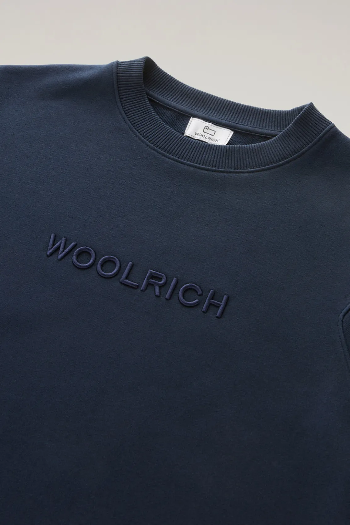 Felpe>Woolrich Felpa Girocollo Con Logo Ricamato Melton Blue