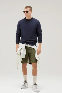 Felpe>Woolrich Felpa Girocollo In Misto Cotone Con Logo Ricamato Melton Blue