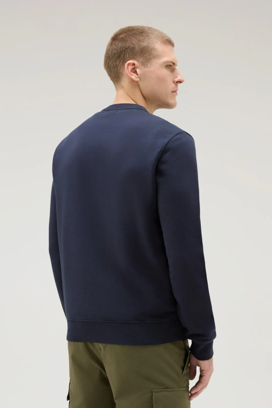 Felpe>Woolrich Felpa Girocollo In Misto Cotone Con Logo Ricamato Melton Blue