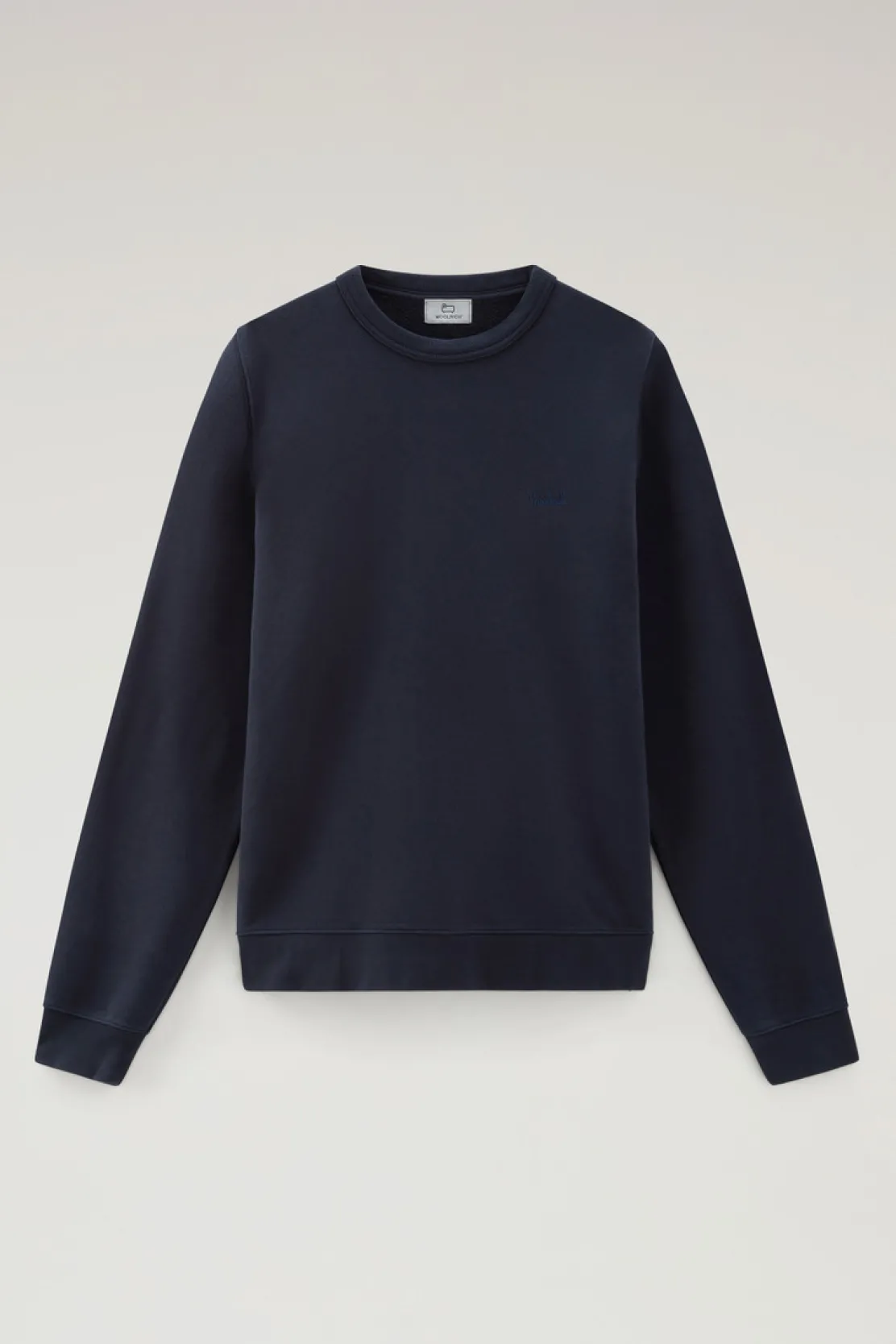 Felpe>Woolrich Felpa Girocollo In Misto Cotone Con Logo Ricamato Melton Blue