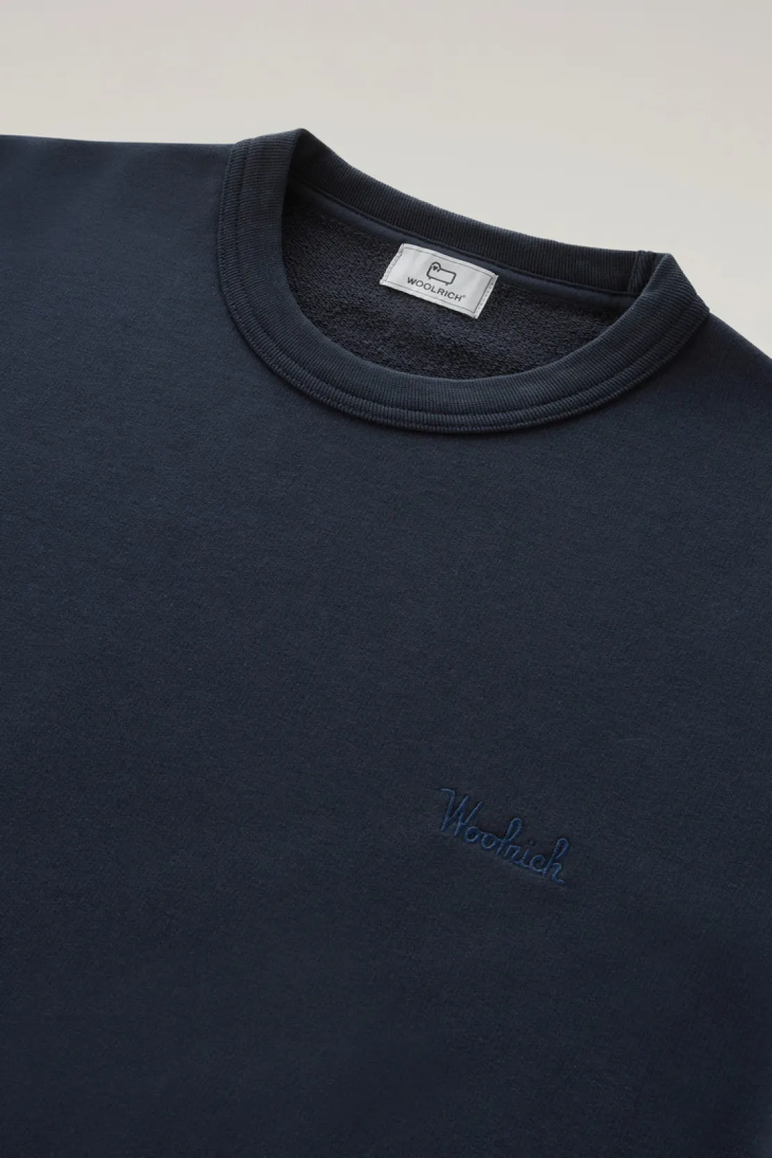 Felpe>Woolrich Felpa Girocollo In Misto Cotone Con Logo Ricamato Melton Blue