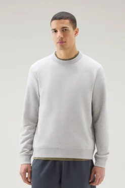 Felpe>Woolrich Felpa Girocollo In Misto Cotone Con Logo Ricamato Light Grey Melange